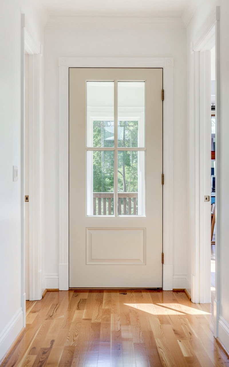 4-lite glass interior door with millwork casing and trim