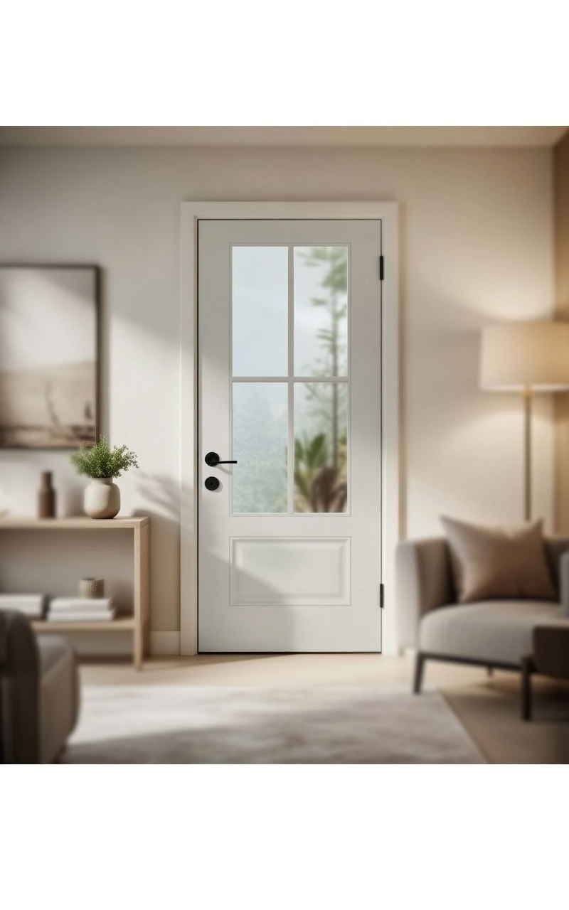 4-lite glass interior door in a styled living room
